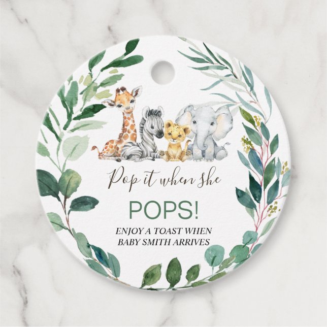 Green Foliage Wreath Safari Baby Shower Pop It Geschenkanhänger (Vorderseite)