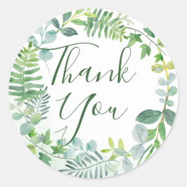 Green Foliage Wreath Vielen Dank Runder Aufkleber
