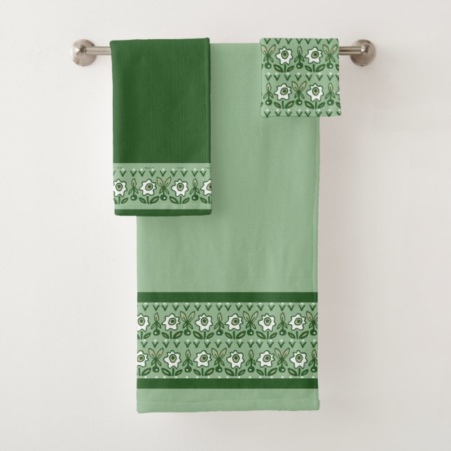 Green Folk Art Floral Badhandtuch Set (Insitu)