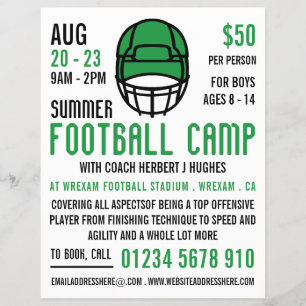 Green Football Helm, Fußball Camp Werbung Flyer