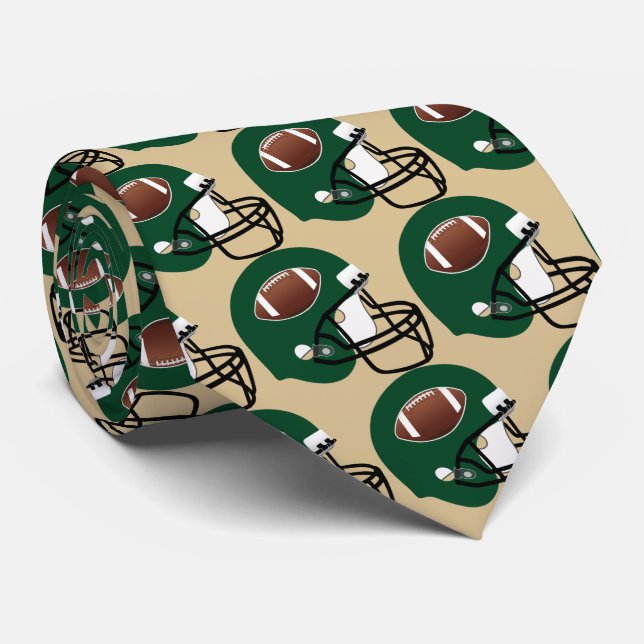 Green Football Helmet Football Tan Necktie Krawatte (Gerollt)