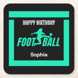 Green Football Player Girl, Birthday Girl Team Rechteckiger Pappuntersetzer