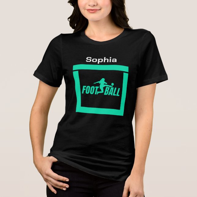 Green Football Player Girl, Birthday Girl Team Tri-Blend Shirt (Vorderseite)