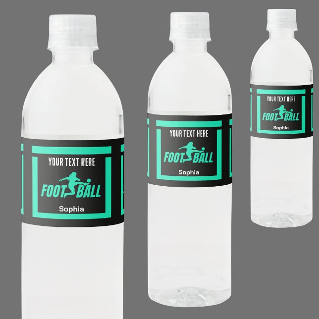 Green Football Player Girl, Birthday Girl Team Wasserflaschenetikett (Von Creator hochgeladen)