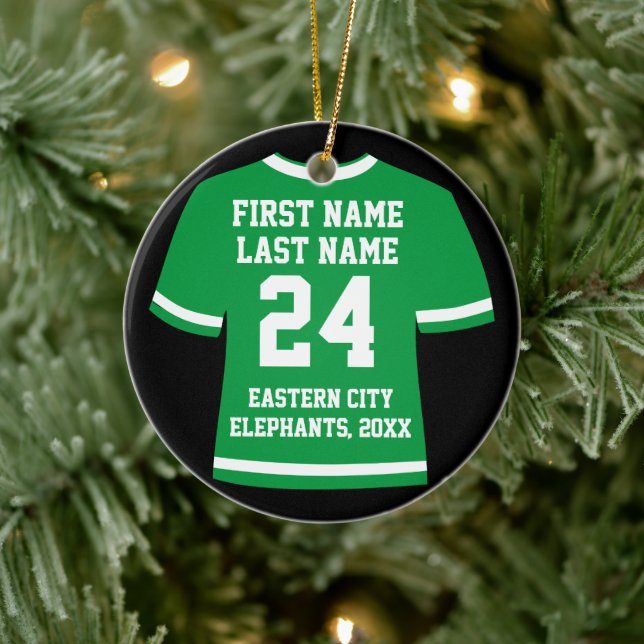 Green Football Soccer Hockey Sports Jersey Keramik Ornament (Baum)
