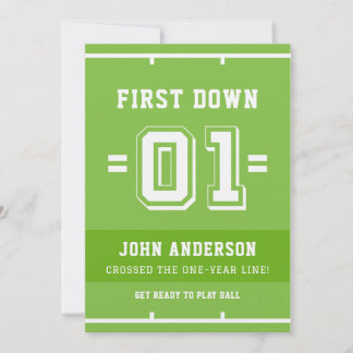 Green Football Themed Boy First Birthday Party Einladung