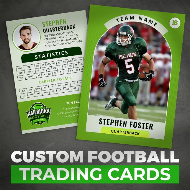 Green Football Trading Card, Custom Sports Card Telefonnummerkarte (Von Creator hochgeladen)