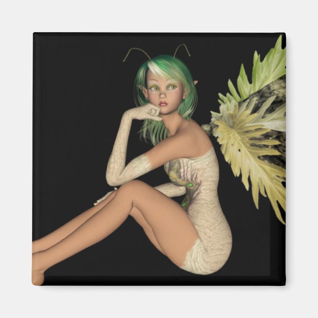 Green Forest Fairy 3D - Sitting Sideways Magnet (Vorne)