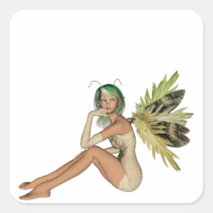 Green Forest Fairy 3D - Sitting Sideways Quadratischer Aufkleber
