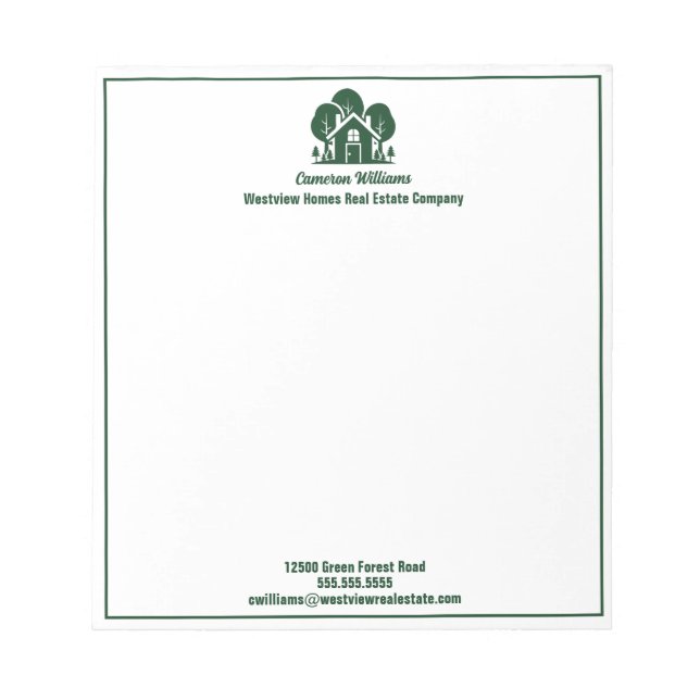 Green Forest House Real Anwesen Company Custom Notizblock (Vorderseite)