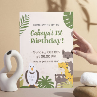 Green Forest Illustration Geburtstag Einladungskar Dankeskarte