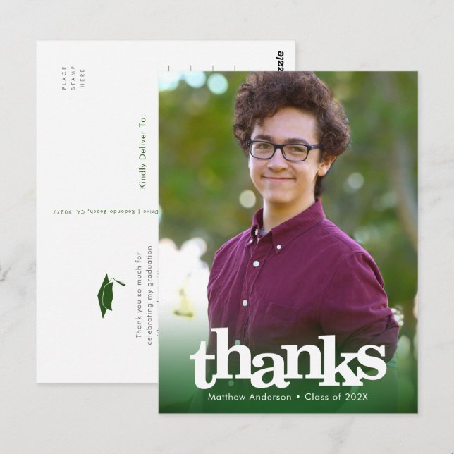 Green Foto Abschluss fett Typografie danke Postkarte (Vorne/Hinten)