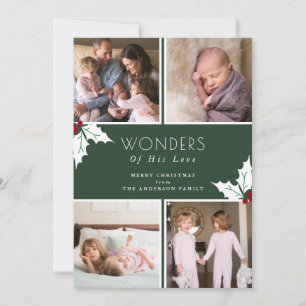 Green Four Foto Christmas Holly Feiertagskarte