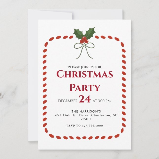 Green Frame Feiertage Weihnachts-Abendessen Einladung (Vorderseite)