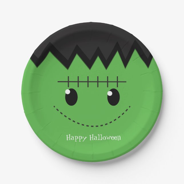 Green Frankenstein Halloween-Party-Teller Pappteller (Vorderseite)