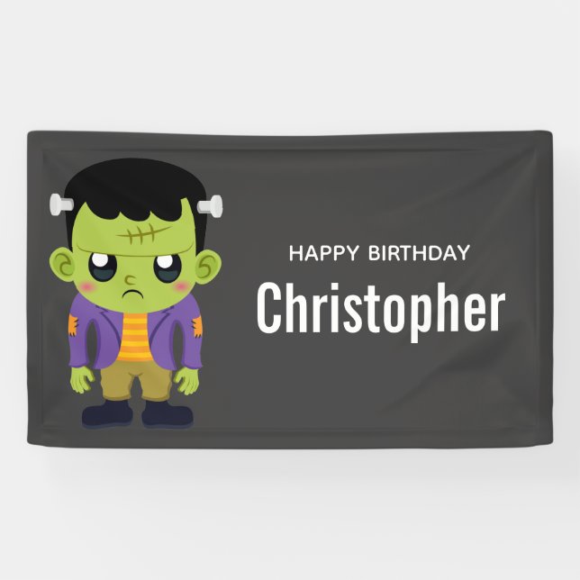 Green Frankenstein Monster Halloween Banner (Horizontal)