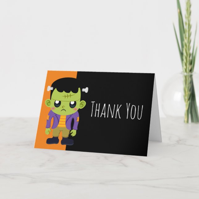 Green Frankenstein Monster Halloween Danke Karte (Vorderseite)