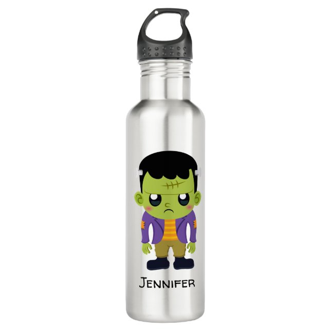 Green Frankenstein Monster Halloween Edelstahlflasche (Vorderseite)