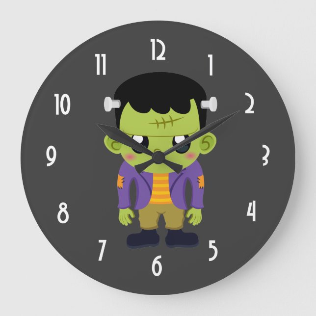 Green Frankenstein Monster Halloween Große Uhr (Vorderseite)