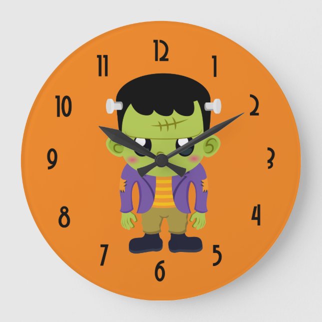Green Frankenstein Monster Halloween Große Uhr (Vorderseite)