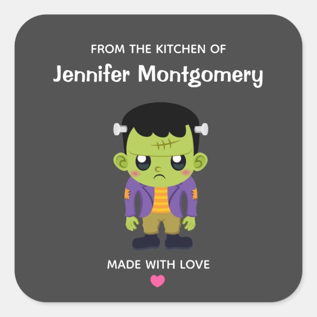 Green Frankenstein Monster Halloween Kitchen Quadratischer Aufkleber (Vorderseite)