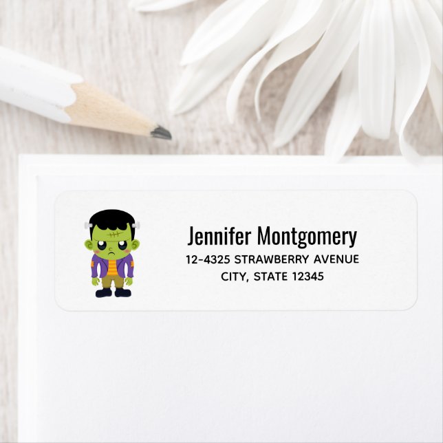 Green Frankenstein Monster Halloween Label (Insitu)