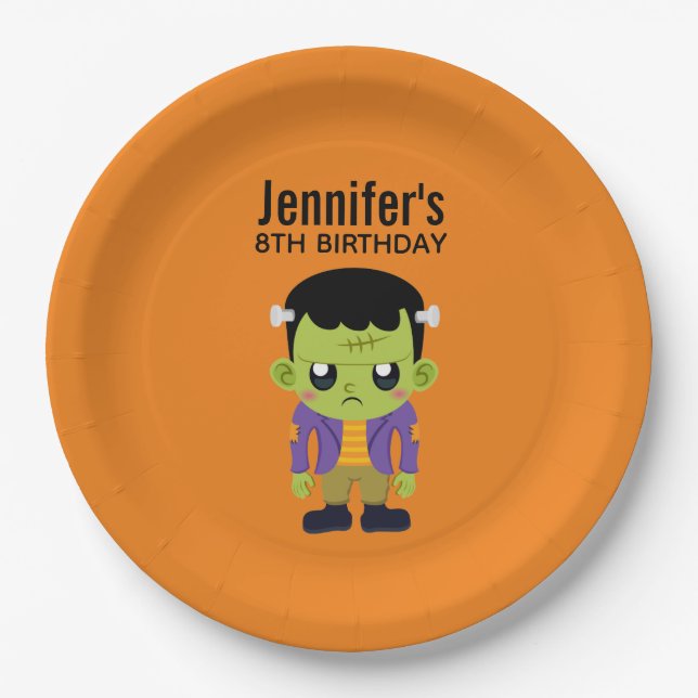 Green Frankenstein Monster Halloween Pappteller (Vorderseite)
