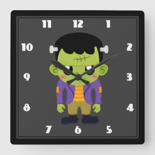 Green Frankenstein Monster Halloween Quadratische Wanduhr
