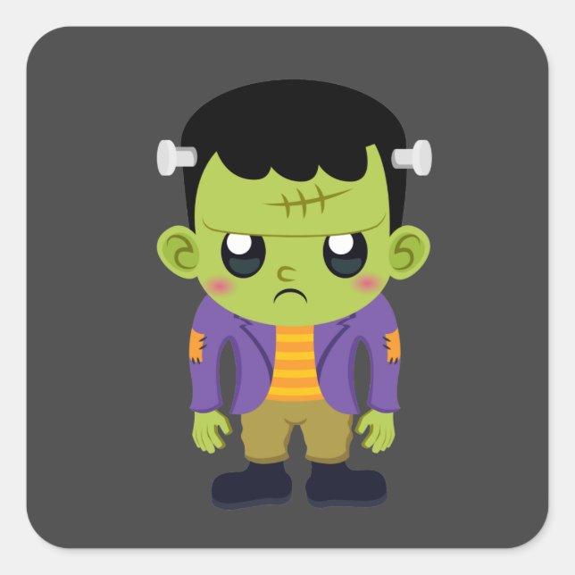 Green Frankenstein Monster Halloween Quadratischer Aufkleber (Vorderseite)