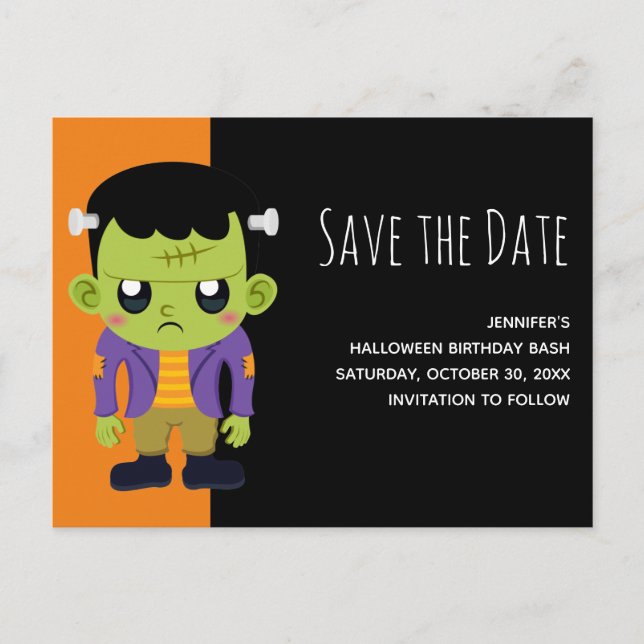 Green Frankenstein Monster Halloween Save the Date Einladungspostkarte (Vorderseite)
