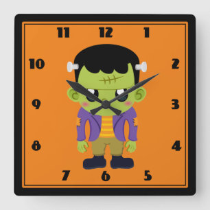 Green Frankenstein Monster Halloween Square Wall C Quadratische Wanduhr