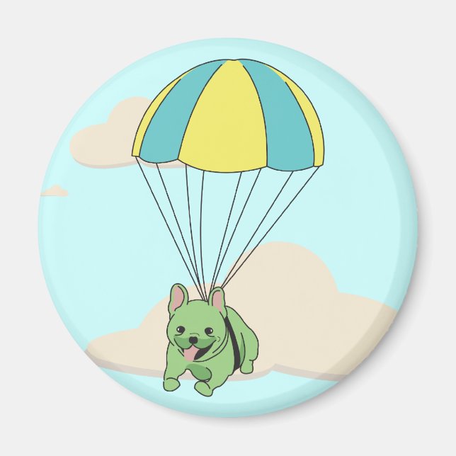Green French Bulldog Umbrel Fun Magnet (Vorne)