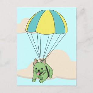 Green French Bulldog Umbrella Fun Postkarte