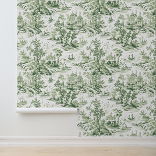 Green French Style Toile De Jouy Tapete