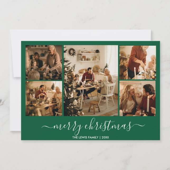 Green FroChristmas 5-Foto-Urlaubskarte Feiertagskarte (Vorderseite)