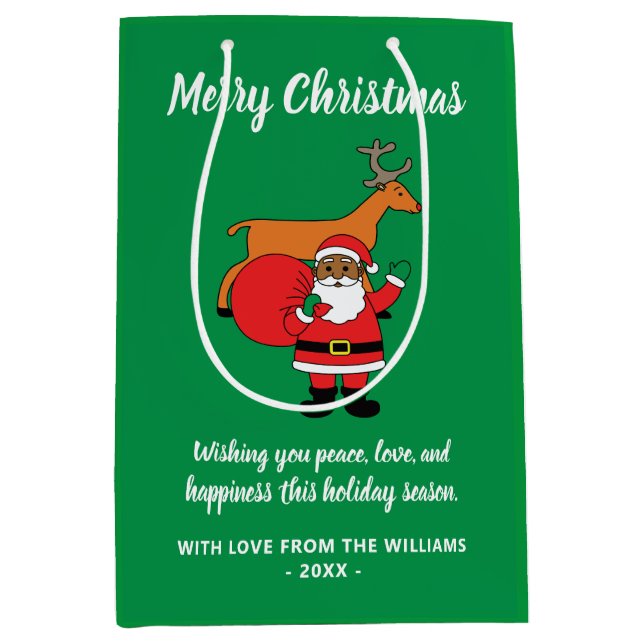 Green FroChristmas African American Santa Claus Mittlere Geschenktüte (Vorderseite)