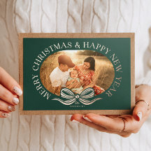 Green FroChristmas Bow Bronze Foil Holiday Card