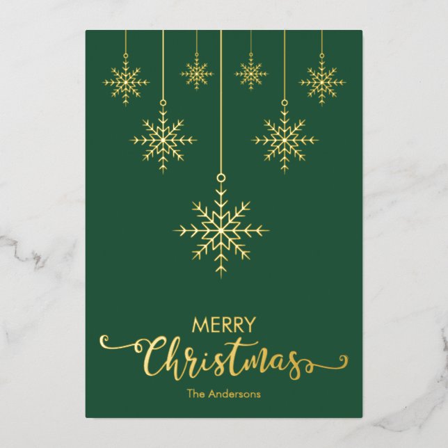 Green FroChristmas Snowflakes Gold Folien Feiertagskarte (Vorderseite)