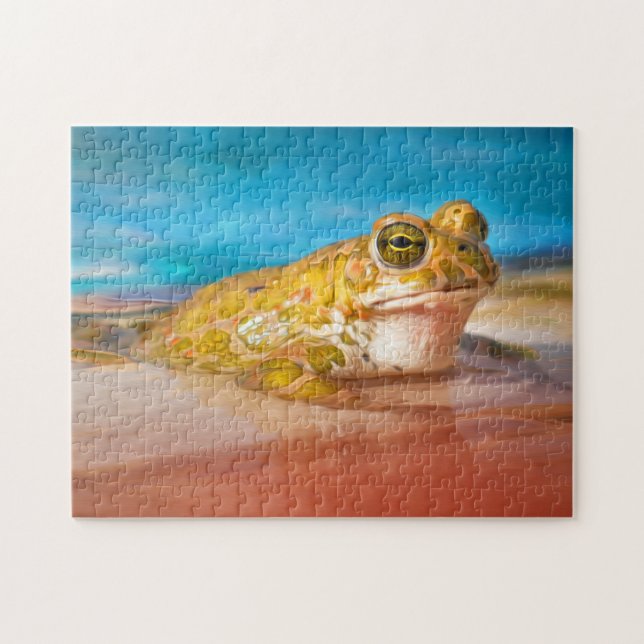 Green Frog Amphibian in Water Foto Malerei Puzzle (Horizontal)