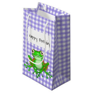 Green Frog auf Lila Gingham Kleine Geschenktüte