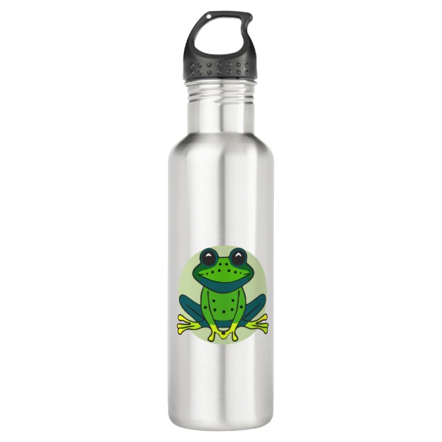 Green Frog Cartoon Edelstahlflasche (Vorderseite)