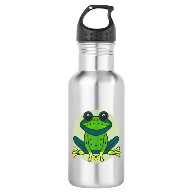 Green Frog Cartoon Edelstahlflasche (Vorderseite)