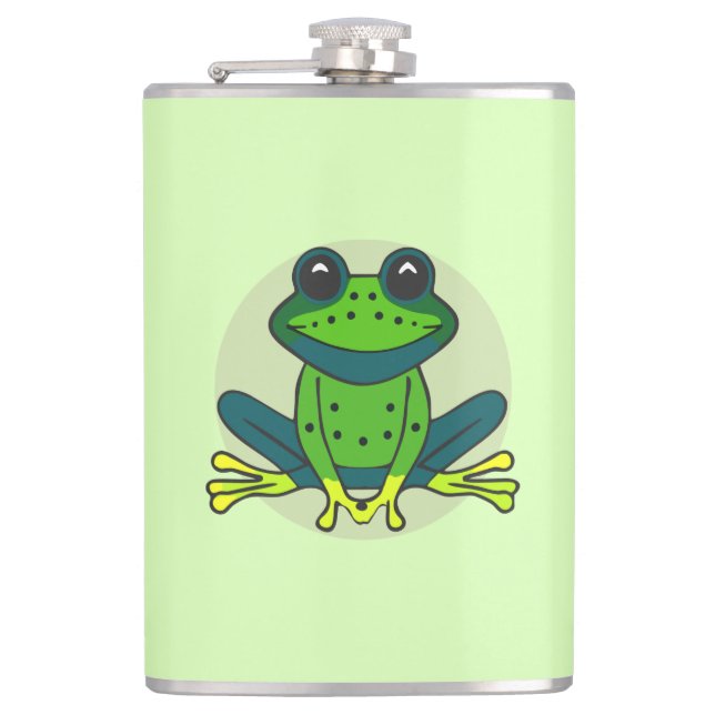 Green Frog Cartoon Flachmann (Vorderseite)