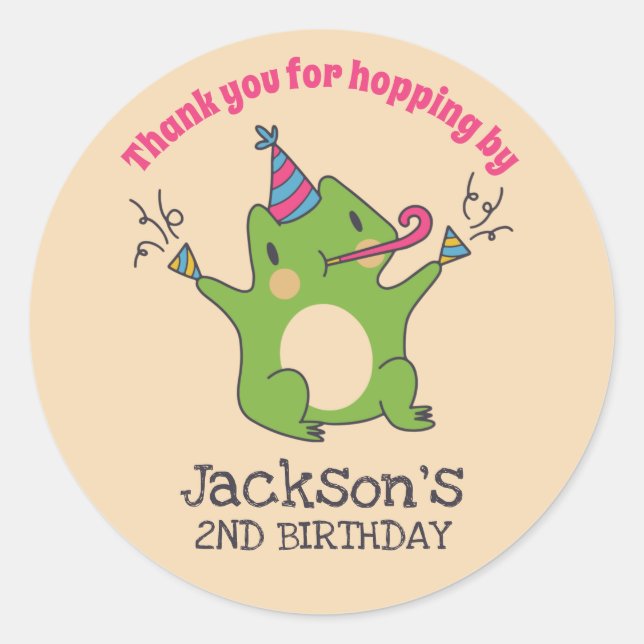 Green Frog Cartoon Kindergeburtstag Gastgeschenk Runder Aufkleber (Vorderseite)
