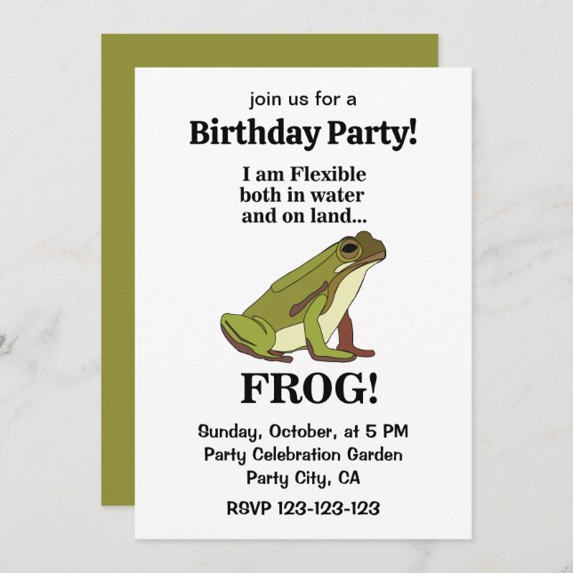 Green Frog Funny Birthday Party Einladung (Vorne/Hinten)