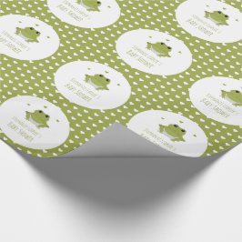 Green Frog Hearts Name Baby Shower Geschenkpapier