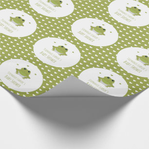 Green Frog Hearts Name Baby Shower Geschenkpapier