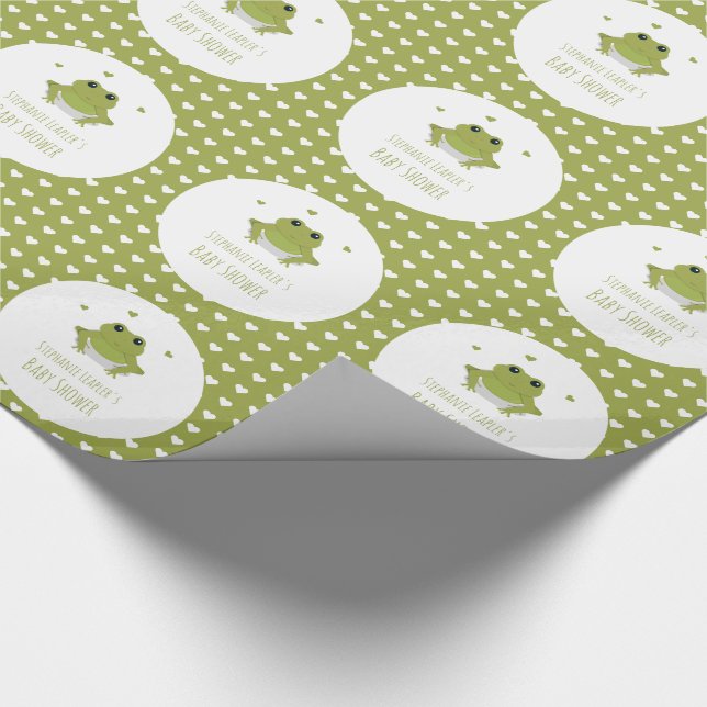 Green Frog Hearts Name Baby Shower Geschenkpapier (Ecke)
