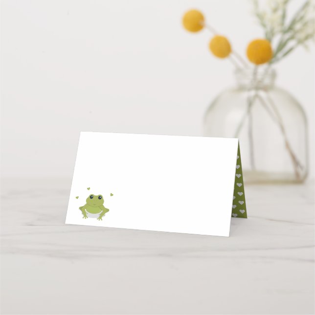 Green Frog Hearts Name Baby Shower Platzkarte (Vorderseite)