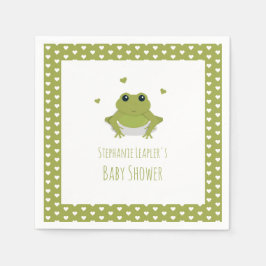Green Frog Hearts Name Baby Shower Serviette
